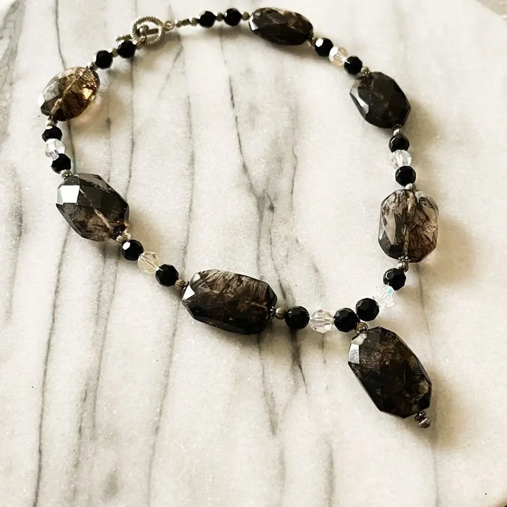 Smoky Quartz Beaded Necklace Chunky | Healing Crystal Boho | Grounding Stone‎